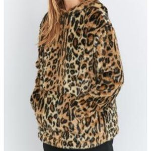 Faux Fur Cheetah Print Hoodie Jacket